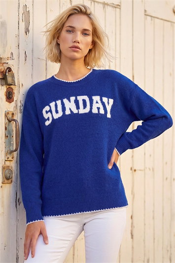 Blue Sunday Slogan Knit Jumper