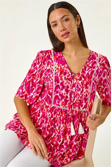 Pink Abstract Print Tassel Top