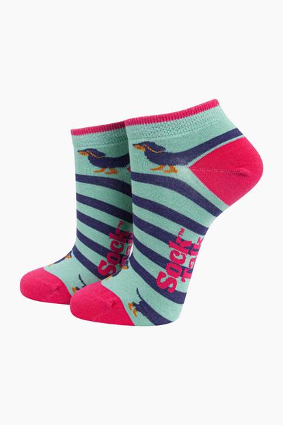 Green Winding Sausage Dog Bamboo Trainer Socks