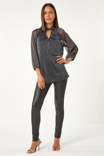 Twist Neck Glitter Mesh Top 19361808