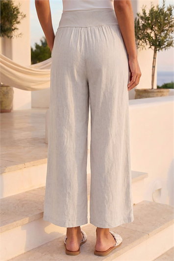 Linen Blend Stretch Waist Culottes 18044159