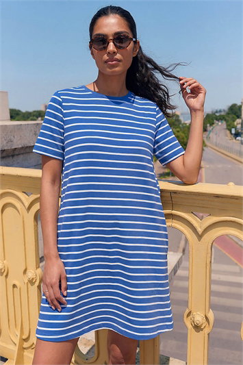 Blue Stripe Stretch T-Shirt Dress