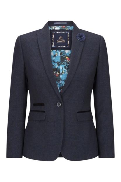 Blue Women's Tweed Navy Check Blazer Wool Jacket