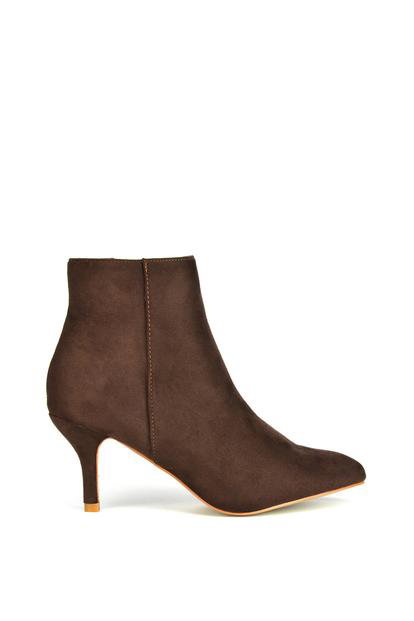Brown 'Anastsia' Low Mid Kitten High Heel Stiletto Zip-Up Ankle Boots