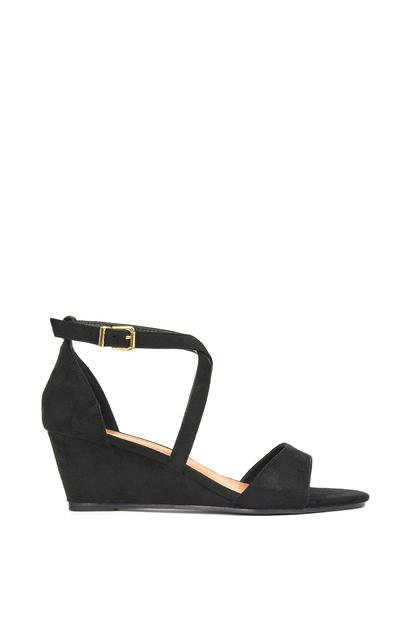 Black 'Kylie' Strappy Sandal Wedge Heels With Ankle Strap