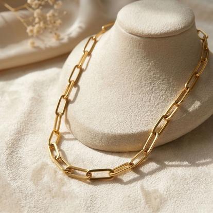 Metallic 18Ct Gold Plated Paperclip Necklace