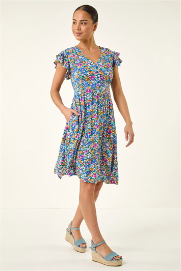Petite Ditsy Floral Button Dress 14847209
