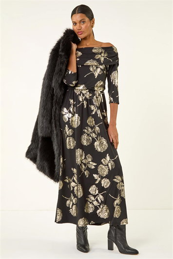 Floral Foil Bardot Midi Dress 14784733