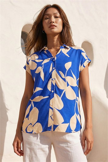 Floral Mono Print V-Neck Shirt 10216980