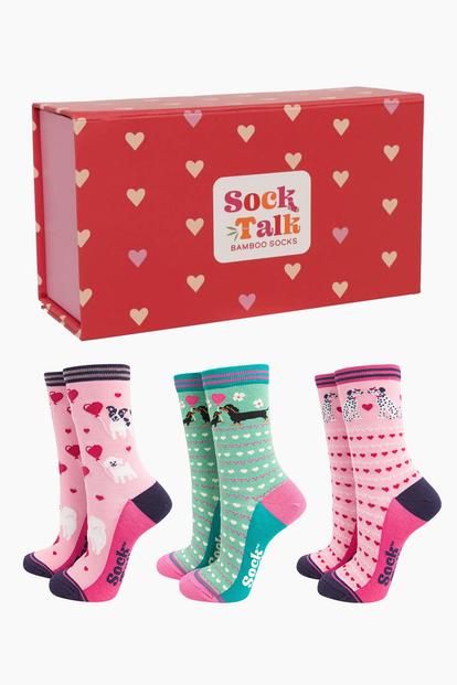 Multi Bamboo Socks Gift Box - Love Heart Dogs