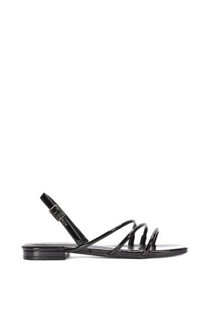 Black 'Mary' Square Toe Strappy Slingback Flat Sandals