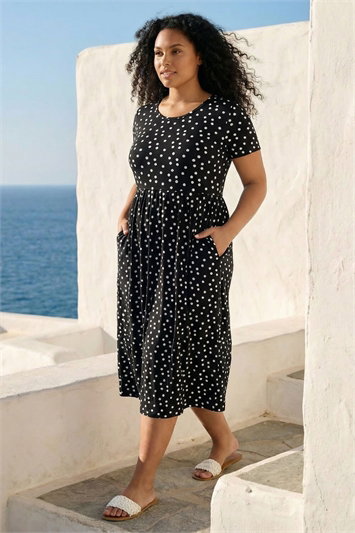 Curve Polka Dot Gathered Waist Dress 14903008