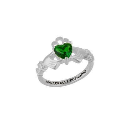 Metallic Sterling Silver Green Claddagh Ring