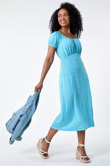 Petite Ditsy Print Midi Stretch Dress 14606345