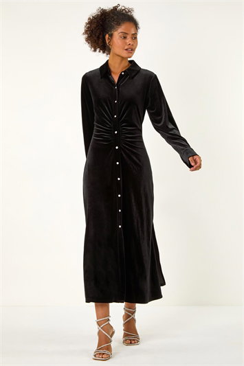 Dusk Velvet Button Midi Shirt Dress 14629608
