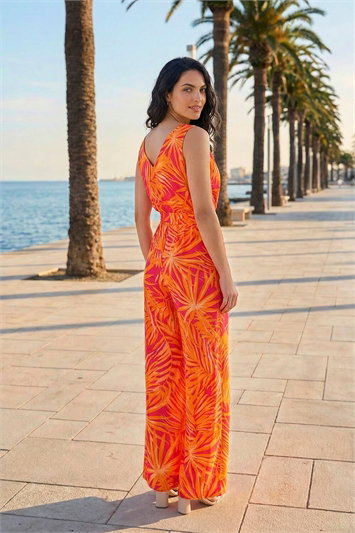 Dusk Palm Print Belted Jumpsuit 14734064