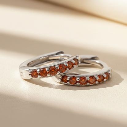 Red Garnet January Birthstone Small Silver Huggie Hoops