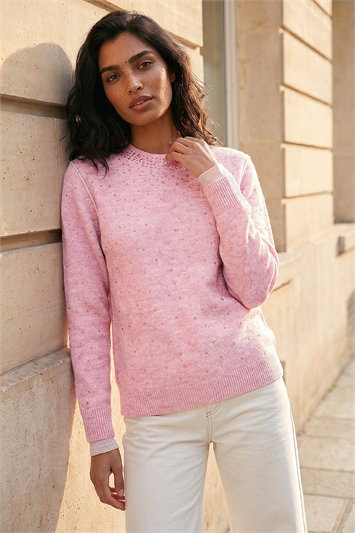 Pink Embellished Knit Jumper