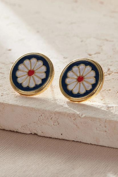 Blue Round Enamel Daisy Studs