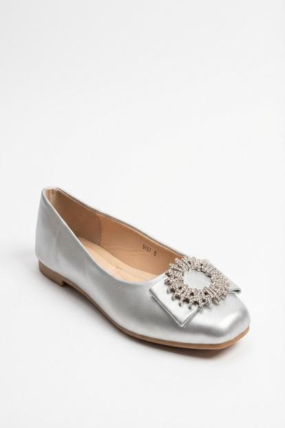 Metallic Sophie Womens Rhinestone Circle Buckle Ballet Flats