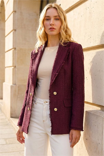 Red Frayed Edge Boucle Jacket
