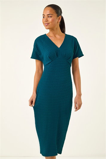 Petite Textured V-Neck Stretch Midi Dress 14897891