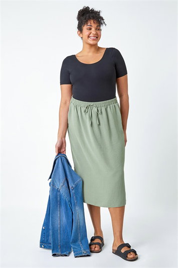 Curve Linen Look A-Line Midi Skirt 17045040