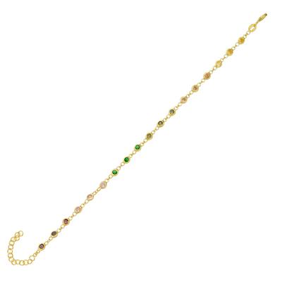 Metallic Colourful Rainbow Jewelled Sterling Silver Chain Bracelet