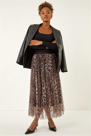Animal Print Mesh Layered Skirt 17069019
