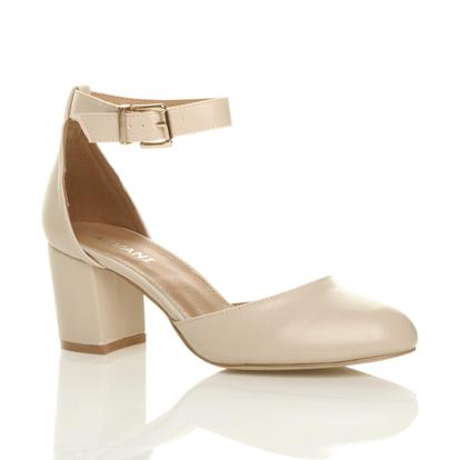 Black Mid Block Heel Ankle Strap 2 Part Heels