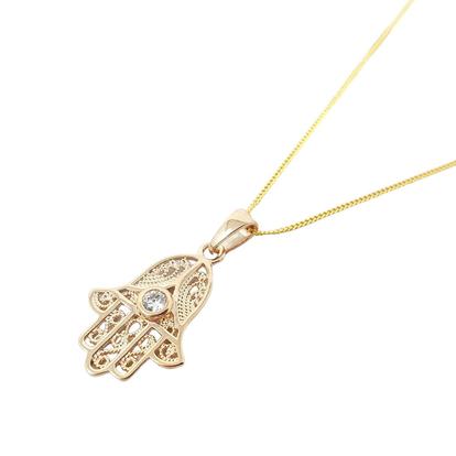 Metallic Dainty Hamsa Hand Pendant Charm Gold Plated Necklace