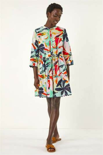 Abstract Print Button Shirt Dress 14722634