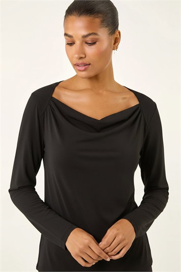 Black Cowl Neck Premium Stretch Top