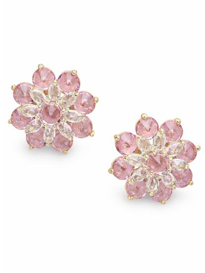 Pink Crystal Bloom Cluster Stud Earrings