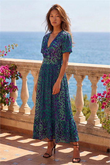 Animal Print Beaded Midi Dress 14890891
