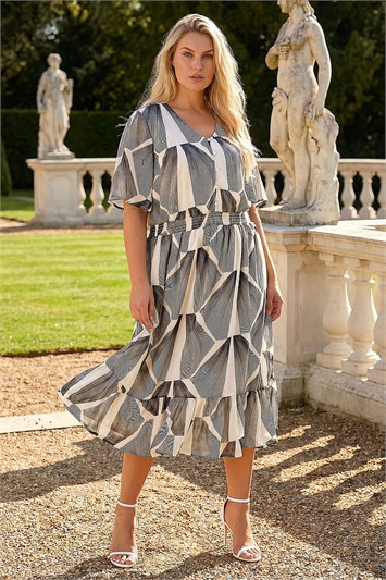 Curve Abstract Button Detail Midi Dress 14585208
