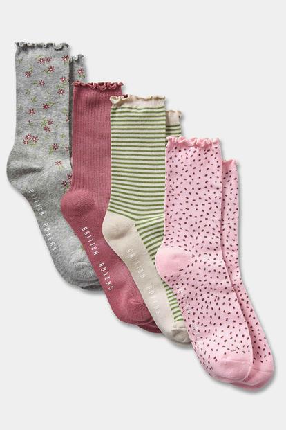 Pink Four-Pair "Briar Rose Pinks & Greens" Cotton Sock Gift Box