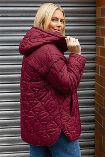 Red Quilted Hooded Coat