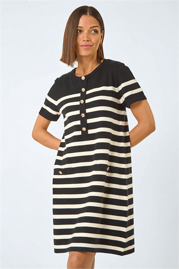 Stripe Button A-Line Knit Dress 14623508