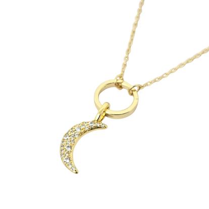 Metallic Gold Plated Crescent Moon Pendant Charm Necklace