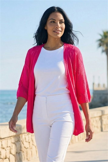 Pink Pointelle Heart Knit Cardigan