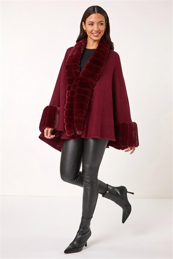 Faux Fur Trim Knitted Poncho 16102195