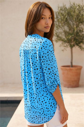 Spot Print V-Neck Button Up Blouse 10145209