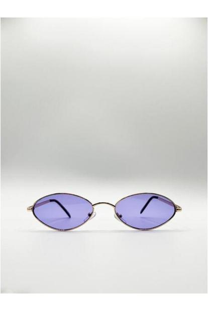 Purple Metal Oval Frame Sunglasses With Lilac Lenses