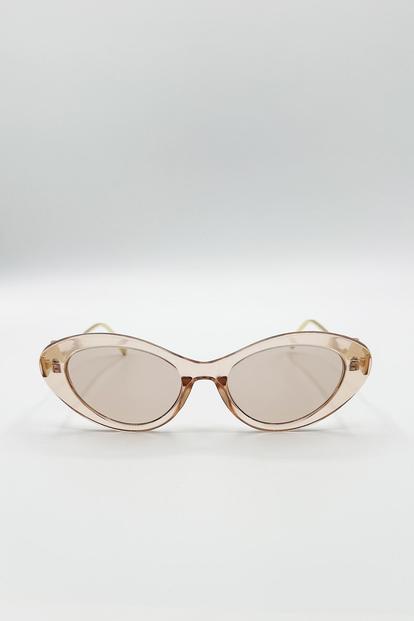 Brown Cat Eye Metal Side Detail Sunglasses In Champagne
