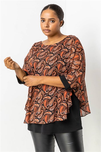 Curve Paisley Print Chiffon Top 20074064