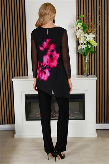 Julianna Floral Print Asymmetric Top g9280bla