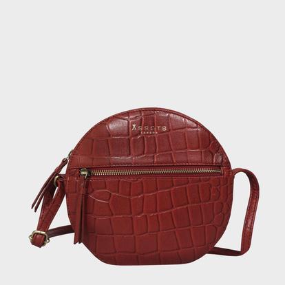 Black 'Jane' Embossed Croc Leather Round Designer Crossbody Bag