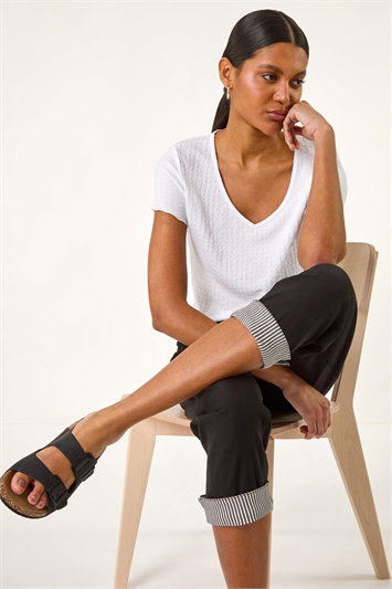 Black Contrast Stripe Cropped Stretch Trouser