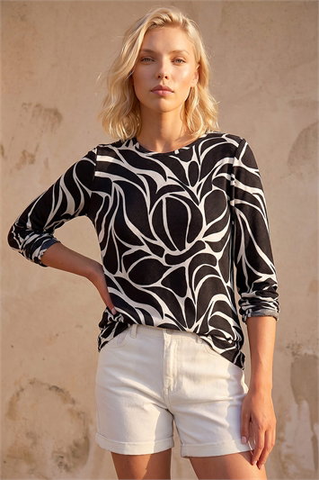 Black Petite Abstract Print Top
